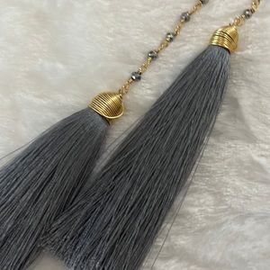 Silver grey tassel necklace and matching earrings